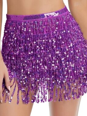 Purple Sequin Fringe Mini Skirt